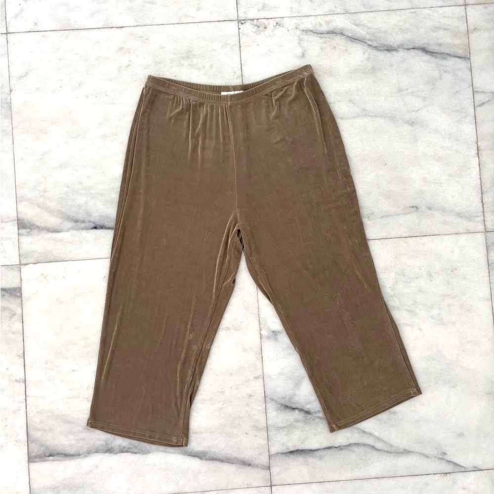 Vintage Silhouettes Pants Tan Acetate Slinky Knit Crop Pull On Elastic Waist 2X